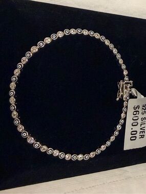 925 Sterling Silver Lucky/ Evil Eye Bracelet 
Protection Sparkling Stones